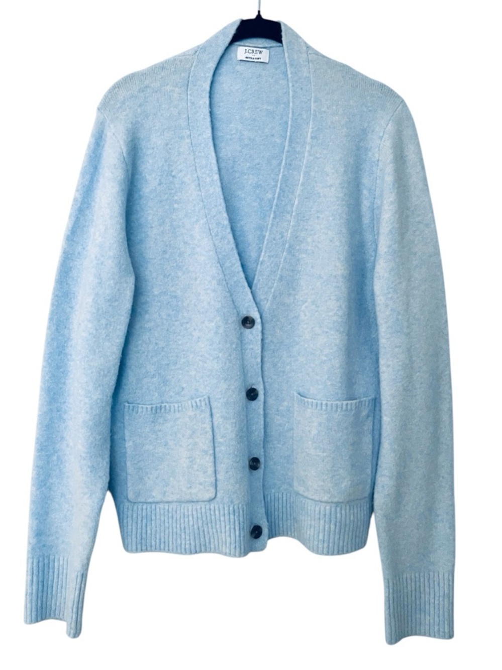 J. Crew Light Blue Extra Soft Wool Blend V-Neck Button Cardigan Sweater M